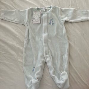 Kissy Kissy Pale Blue Plush Footed One-Piece with Giraffe Embroidery